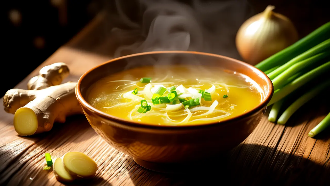 Zuppa di zenzero e cipolle verdi semplice: un rimedio naturale per il sollievo dal freddo