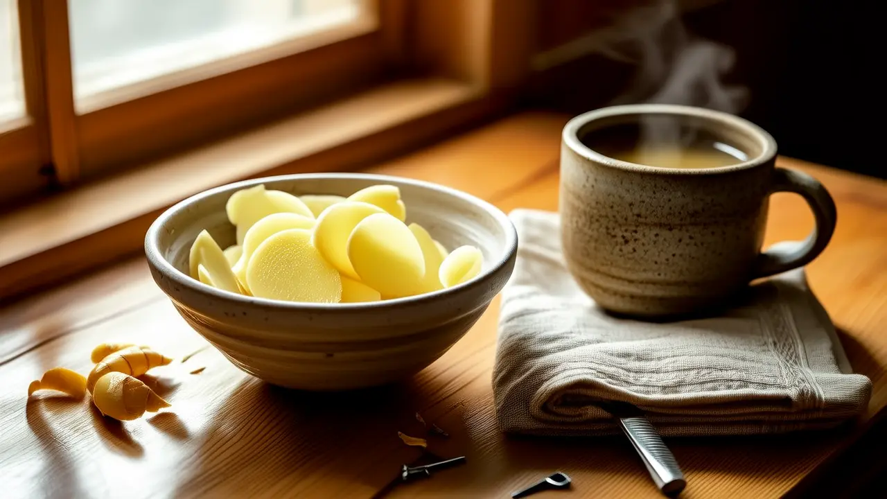 Simple home remedy for migraines using ginger slices for heat application