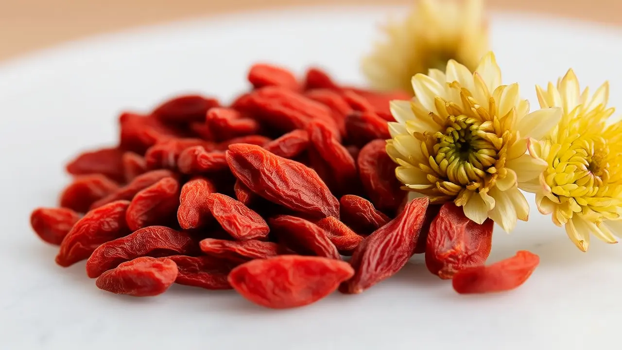 A simple cup of goji berry and chrysanthemum tea easily relieves eye fatigue