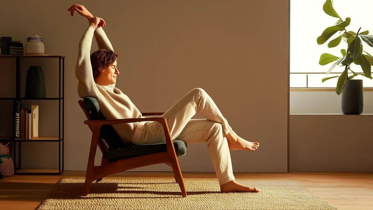 Three Gentle Stretches for Daily Home Exercise: Light Twists on the Chair to Relax Body and Mind
