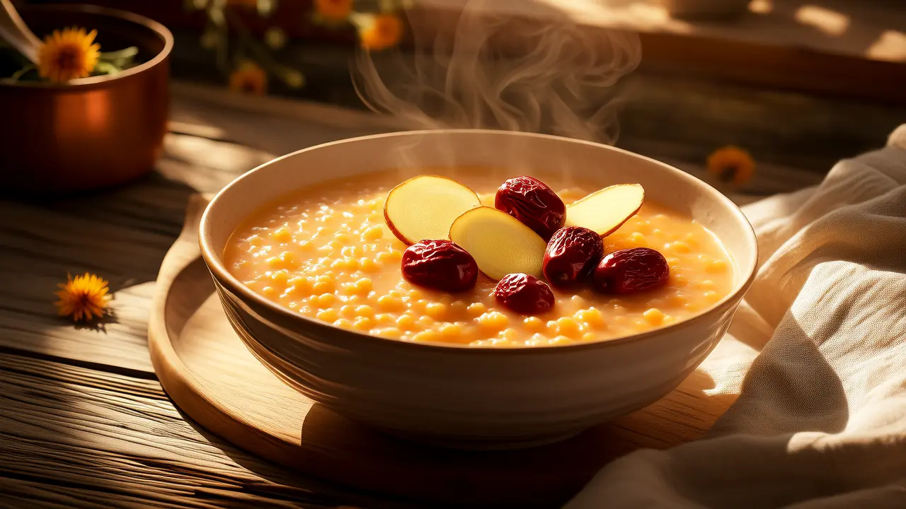 Light diet during menstruation: a bowl of warm womb pumpkin millet porridge to relieve hormonal discomfort