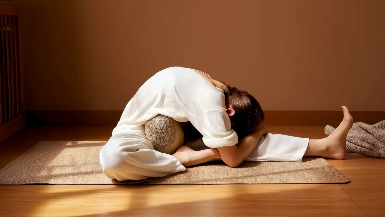 Gentle Exercise During Menstruation: Baby Pose Yoga + Abdominal Heat Therapy, A Hormone-Soothing Tip