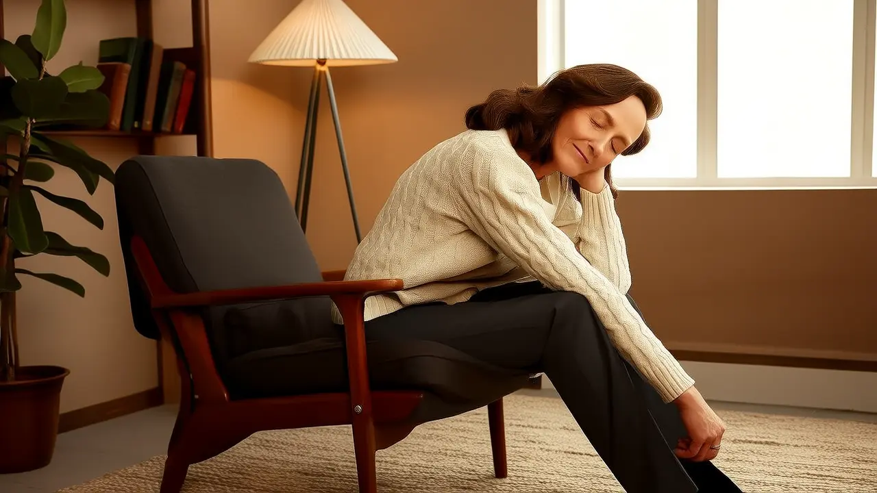 Relaxamento pós-caminhada em casa: uma pequena dica de exercícios leves para saúde com apenas uma cadeira