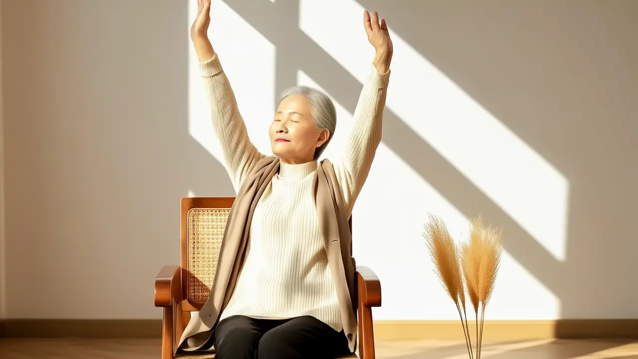 Relaxamento pós-caminhada em casa: uma pequena dica de exercícios leves para saúde com apenas uma cadeira