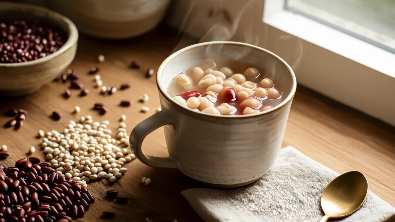 Drink a cup of coix seed and red adzuki bean water every day to gently remove dampness and make your body feel lighter