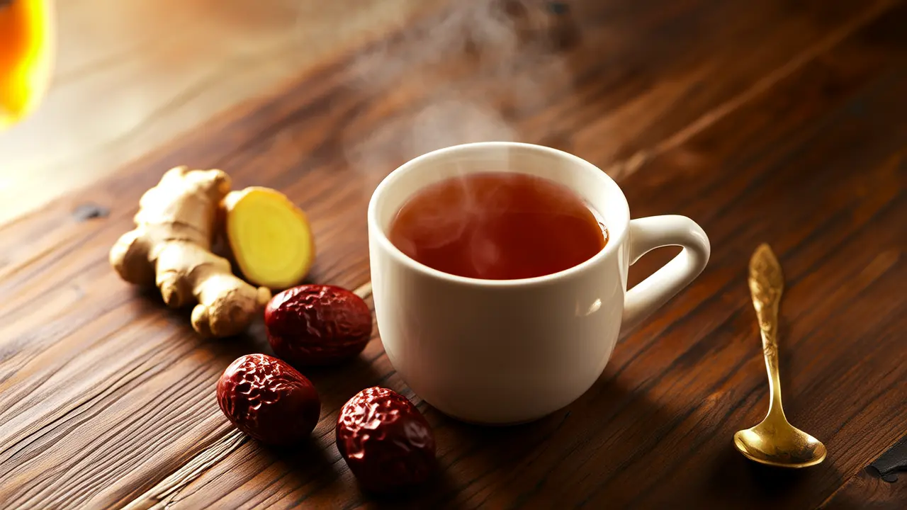 Gentle dietary adjustment, balancing hormones: A cup of warm ginger and red date tea, easing menstrual and menopausal periods