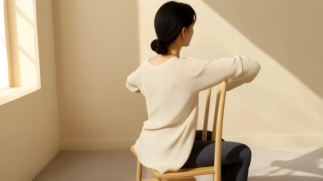 Dica simples para relaxar as costas em casa: a suave rotação na cadeira, muito fácil de aliviar as articulações