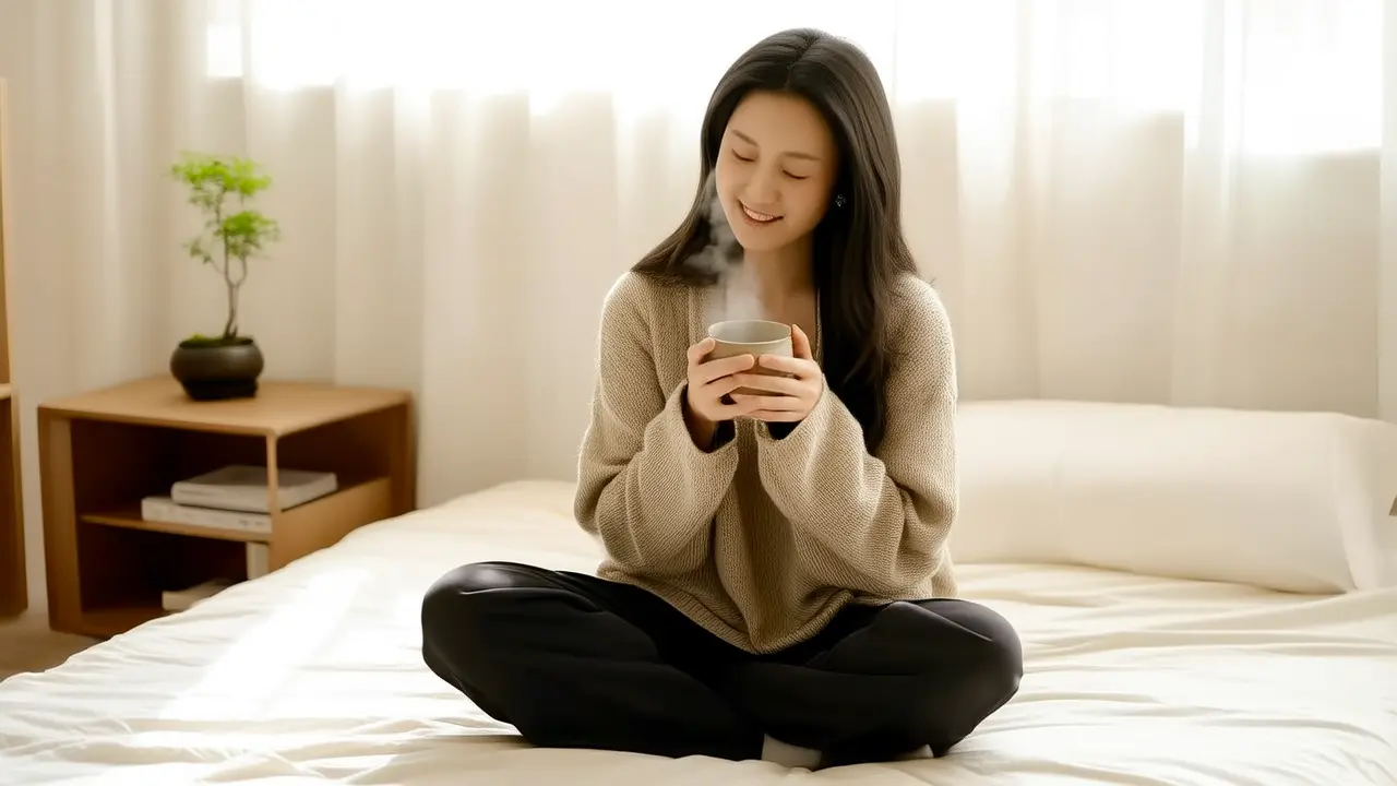 A cup of lavender tea before bedtime, paired with deep breathing to help you relax and fall asleep