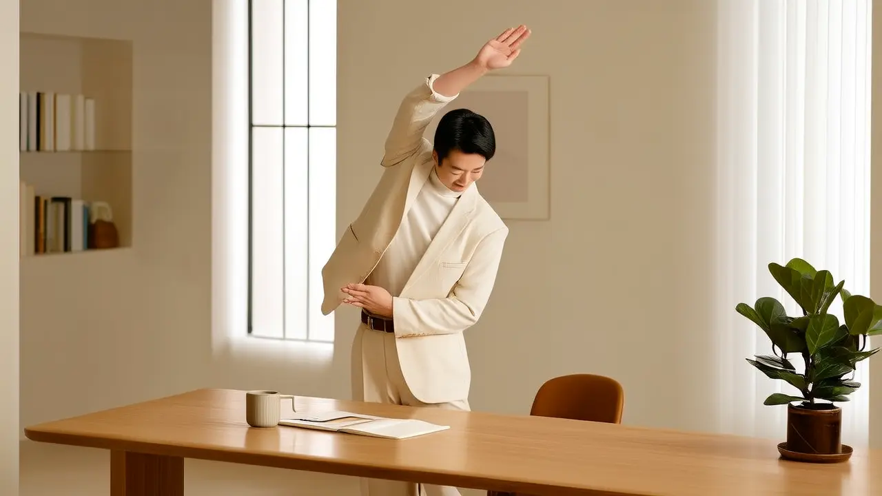 Standing Side Stretch During Office Breaks: 5-Minute Relief for Shoulders and Back, Activating the Body